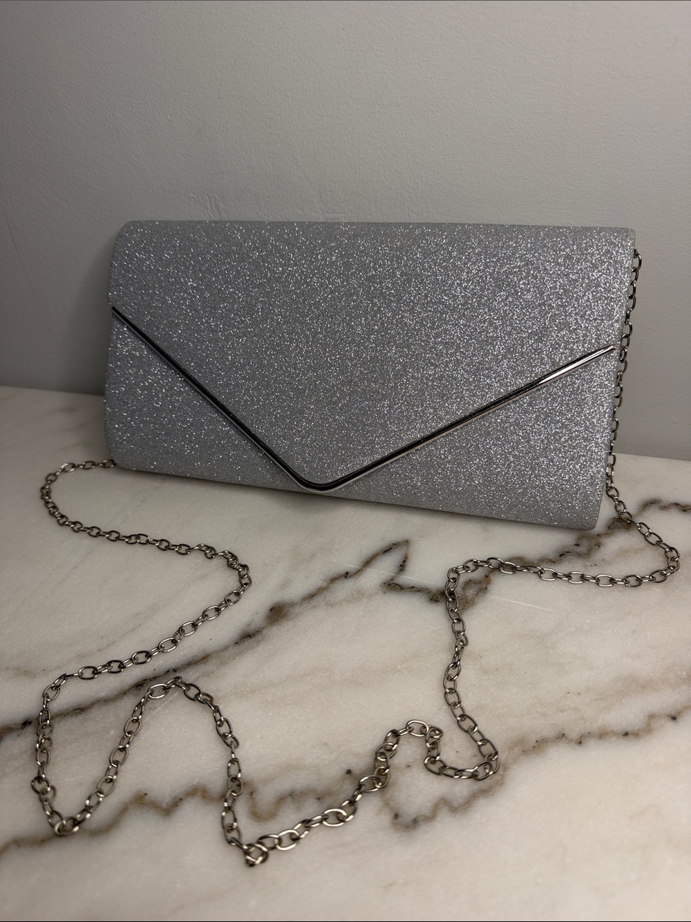Silver Glitter Envelope Clutch Bag - Elegant Evening Accessory